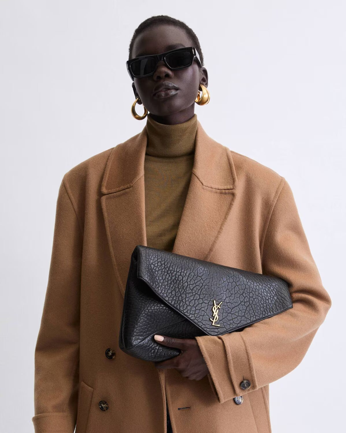YSL Large Cassandre envelope-style pouch made of lambskin with chain