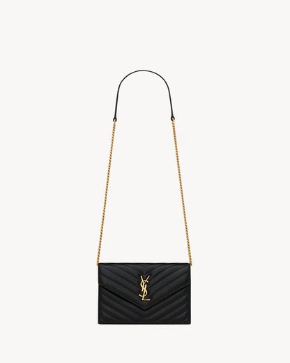 YSL CASSANDRE ENVELOPE CHAIN WALLET IN LAMBSKIN