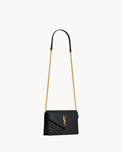 YSL CASSANDRE ENVELOPE CHAIN WALLET IN LAMBSKIN