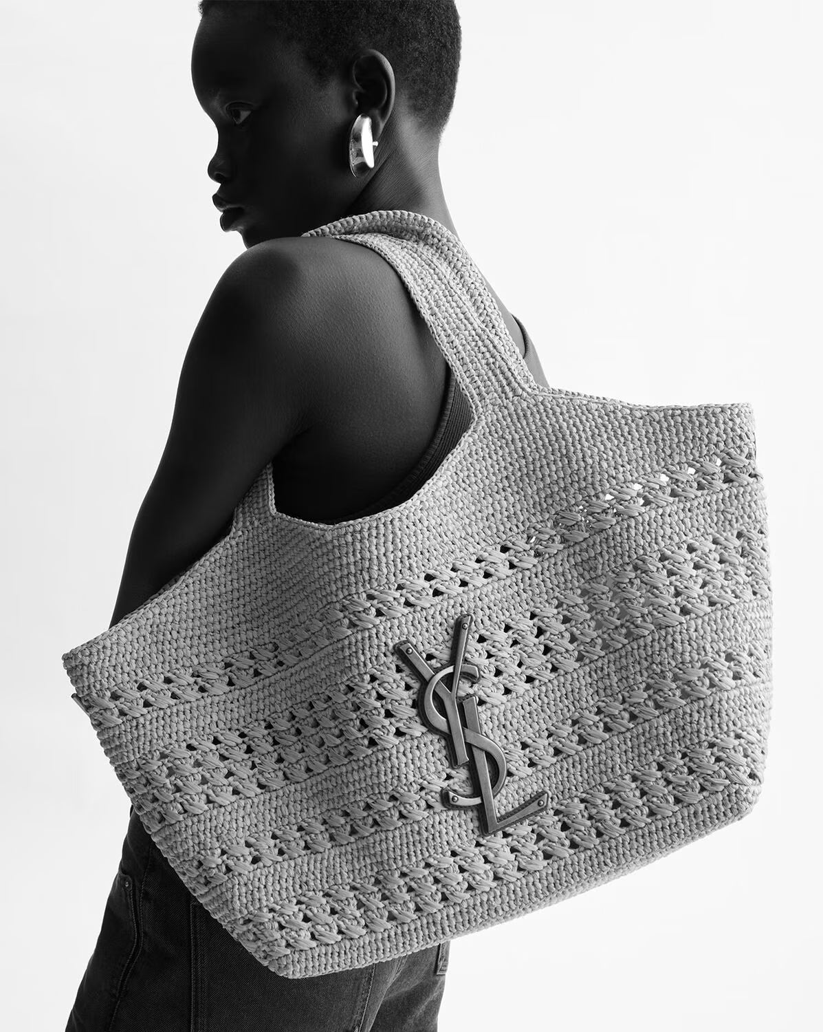 YSL Icare medium raffia bag