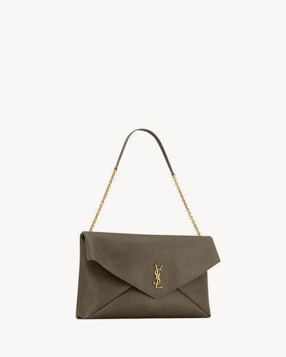 YSL Large Cassandre envelope-style pouch made of lambskin with chain