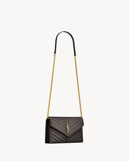 YSL CASSANDRE ENVELOPE CHAIN WALLET IN LAMBSKIN