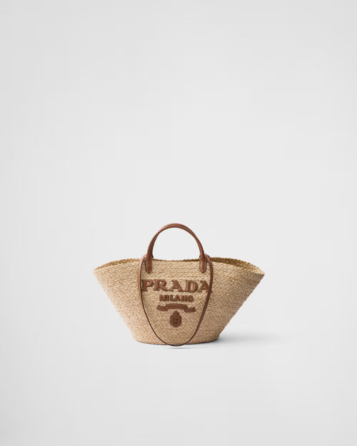 Prada Large raffia and leather shopping bag