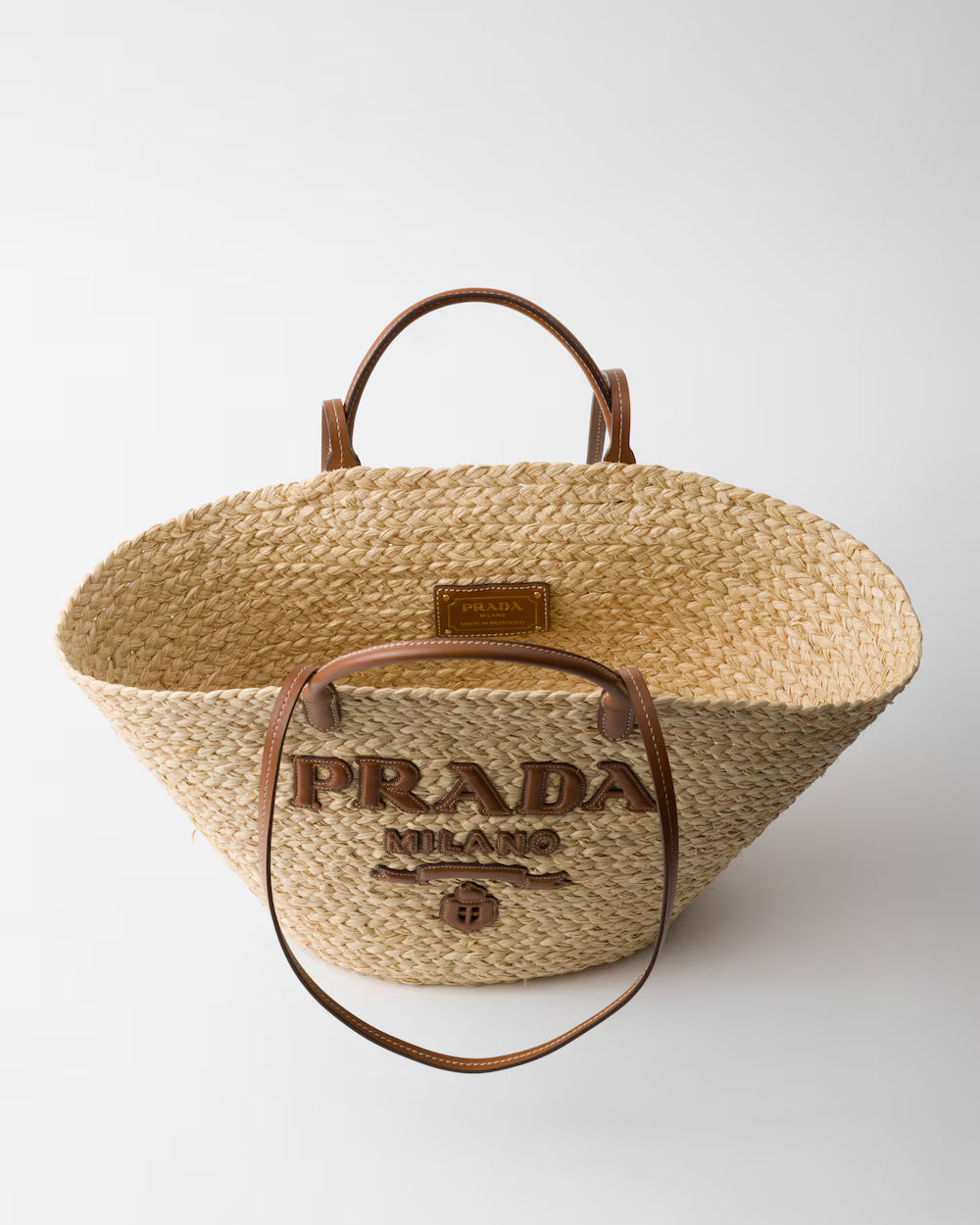 Prada Large raffia and leather shopping bag