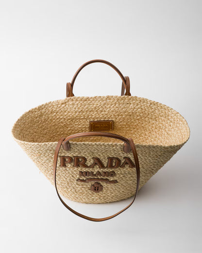 Prada Large raffia and leather shopping bag