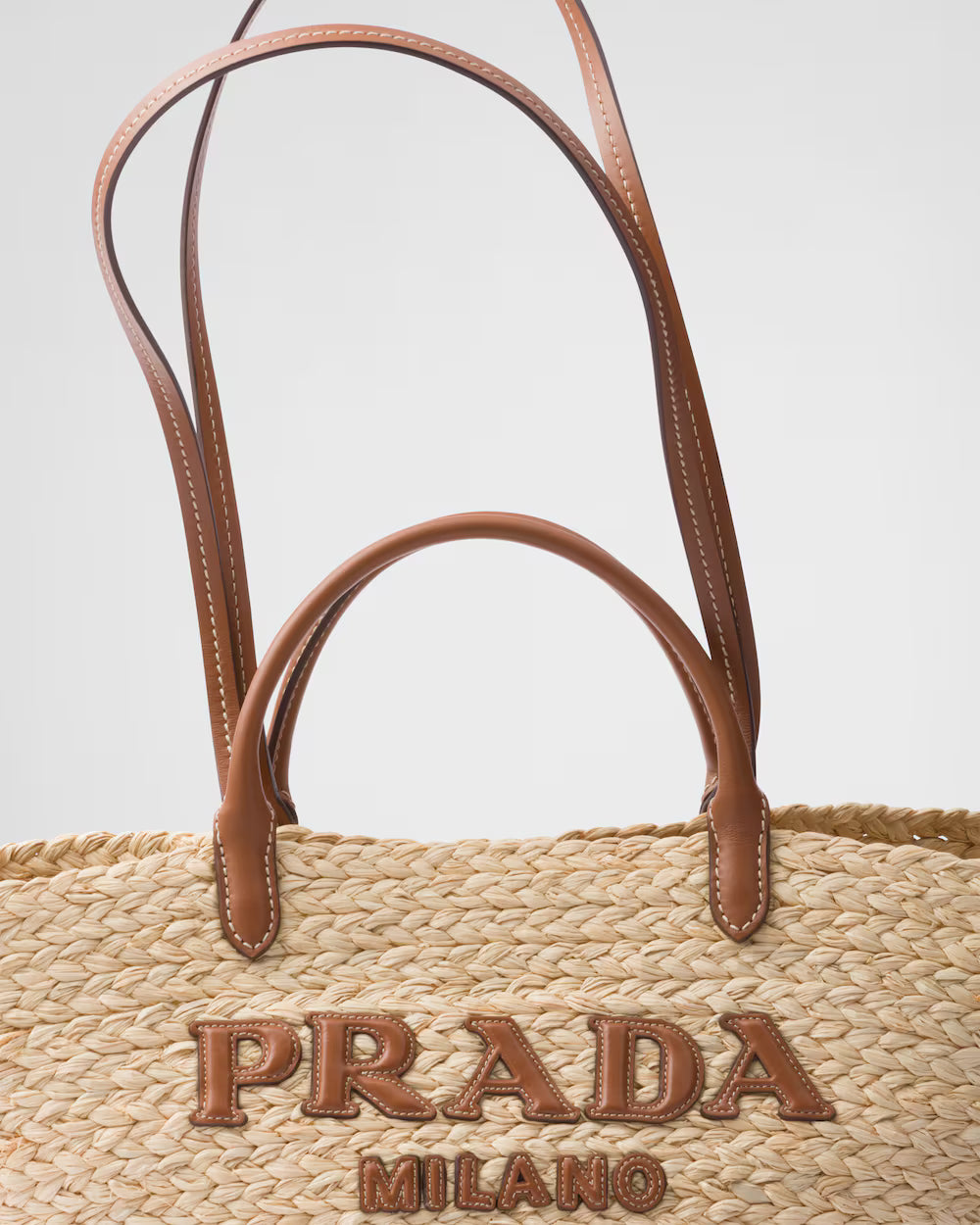 Prada Large raffia and leather shopping bag