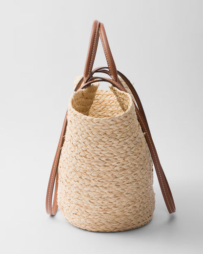 Prada Large raffia and leather shopping bag