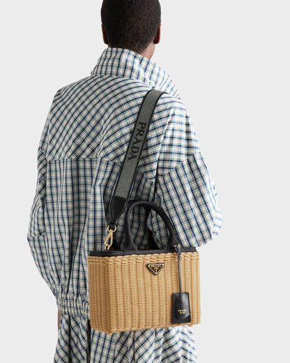 Prada Medium wicker and canvas tote bag