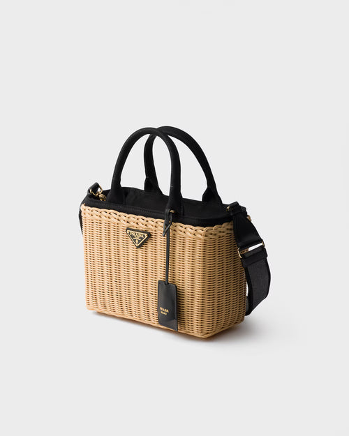 Prada Medium wicker and canvas tote bag