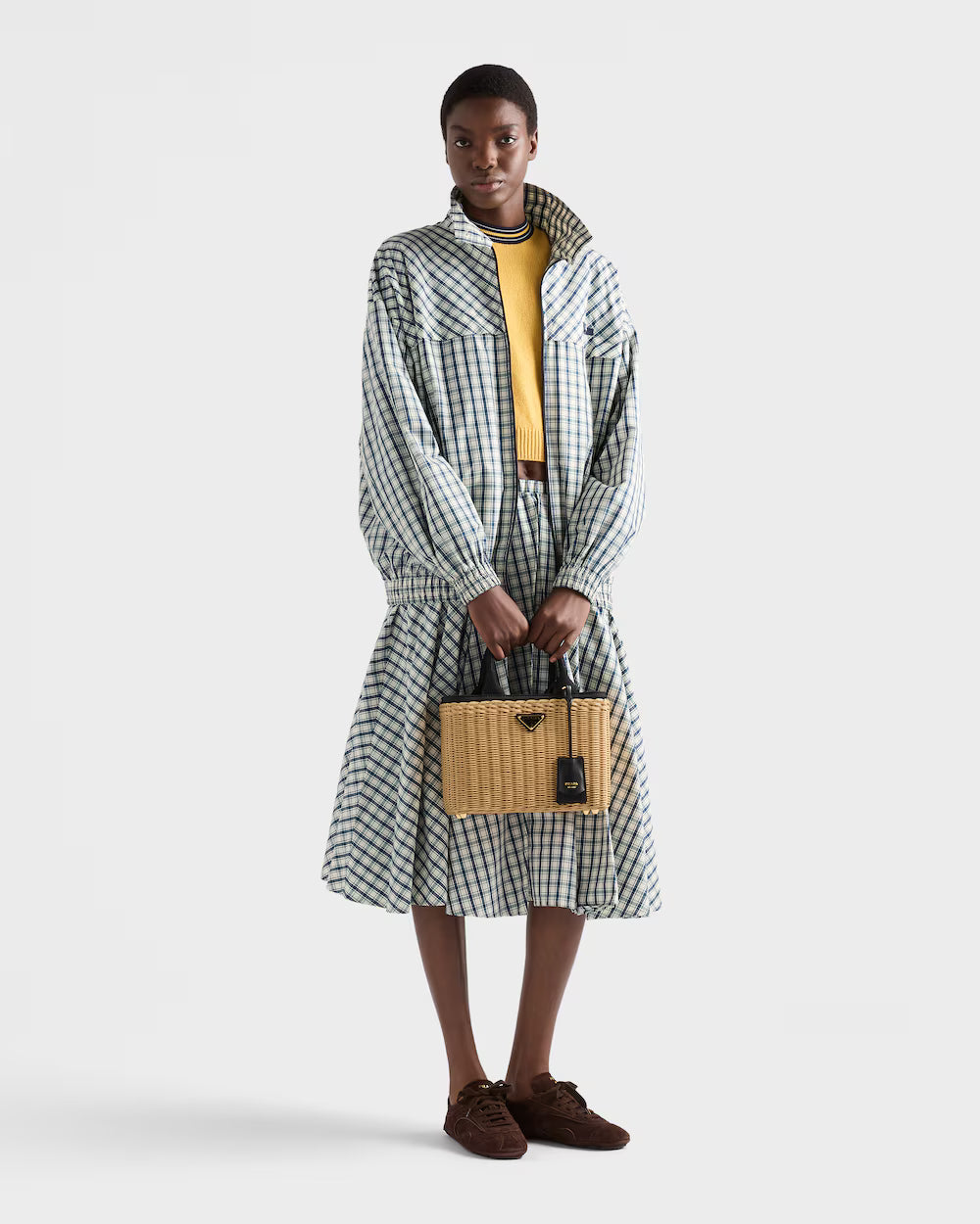 Prada Medium wicker and canvas tote bag