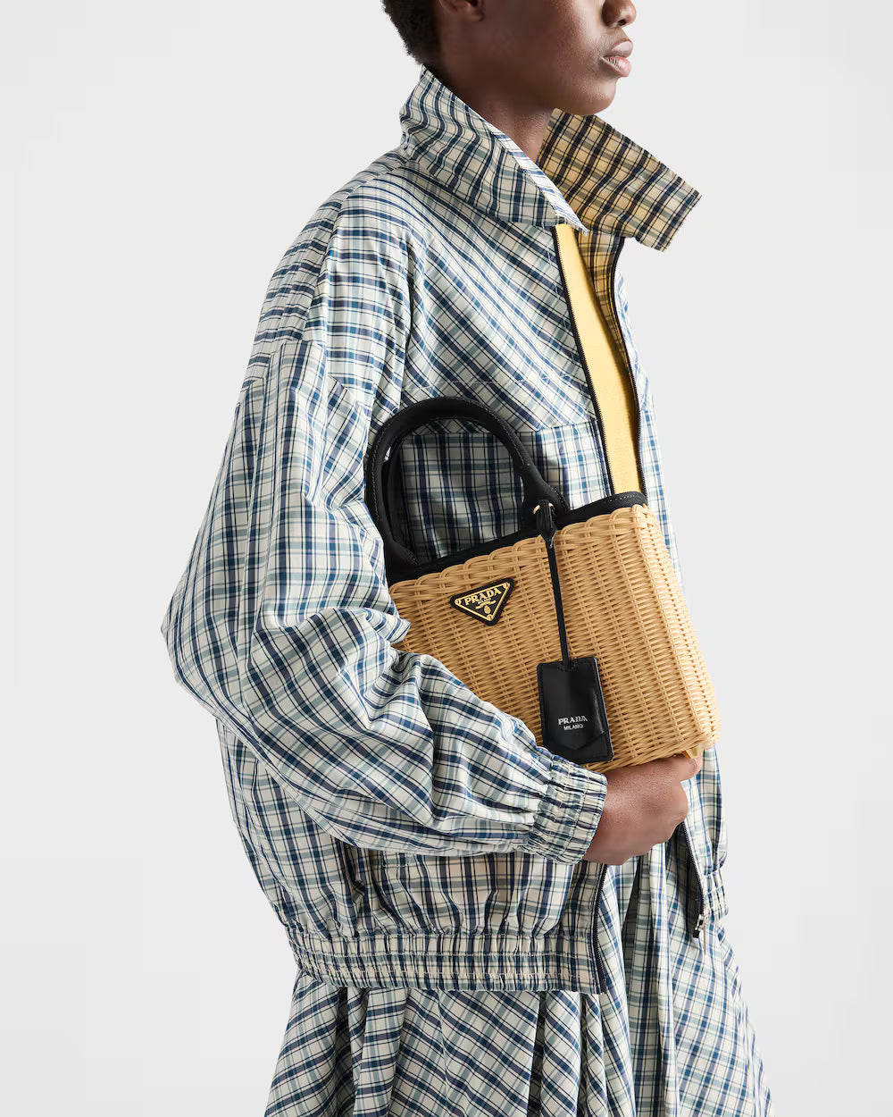 Prada Medium wicker and canvas tote bag