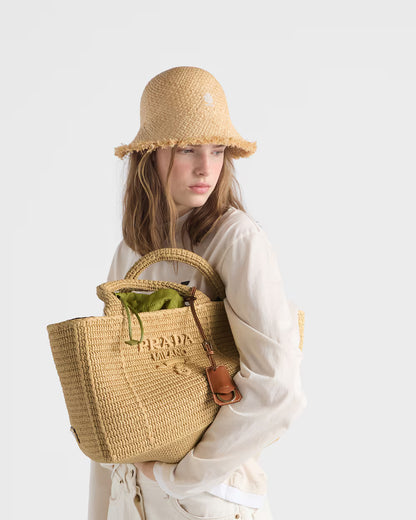 Large crochet tote bag with leather details