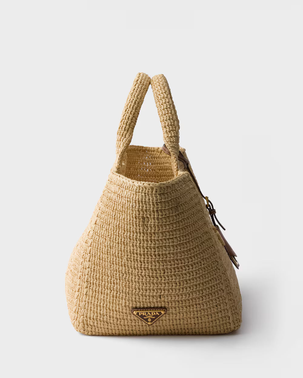 Large crochet tote bag with leather details