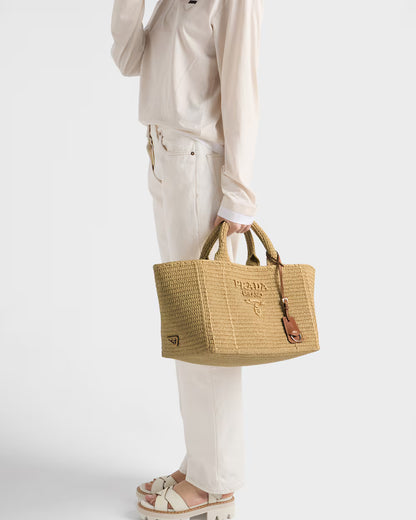 Large crochet tote bag with leather details
